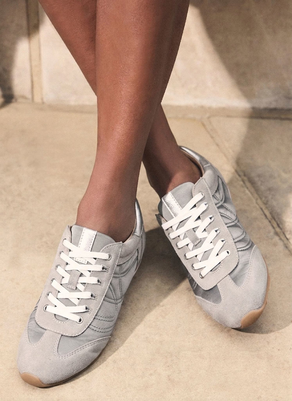 Rach Silver Metallic Suede Quilted Trainers