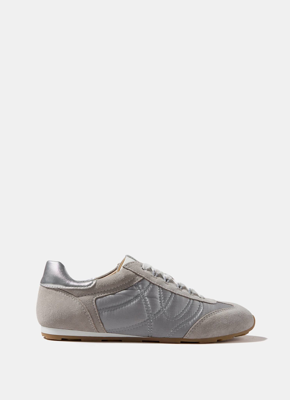 Rach Silver Metallic Suede Quilted Trainers