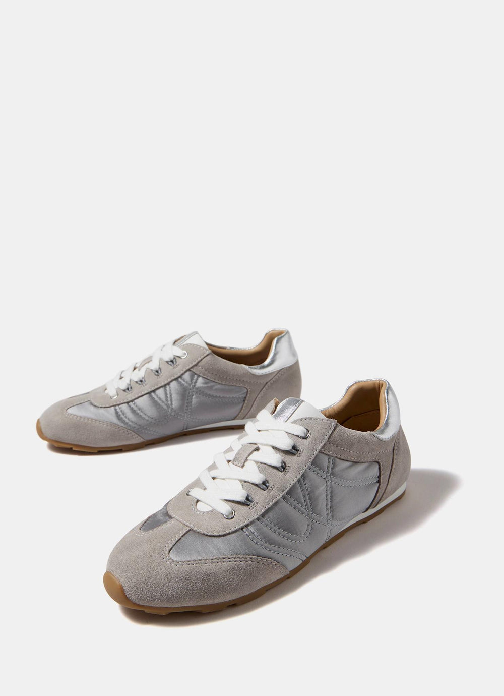 Rach Silver Metallic Suede Quilted Trainers