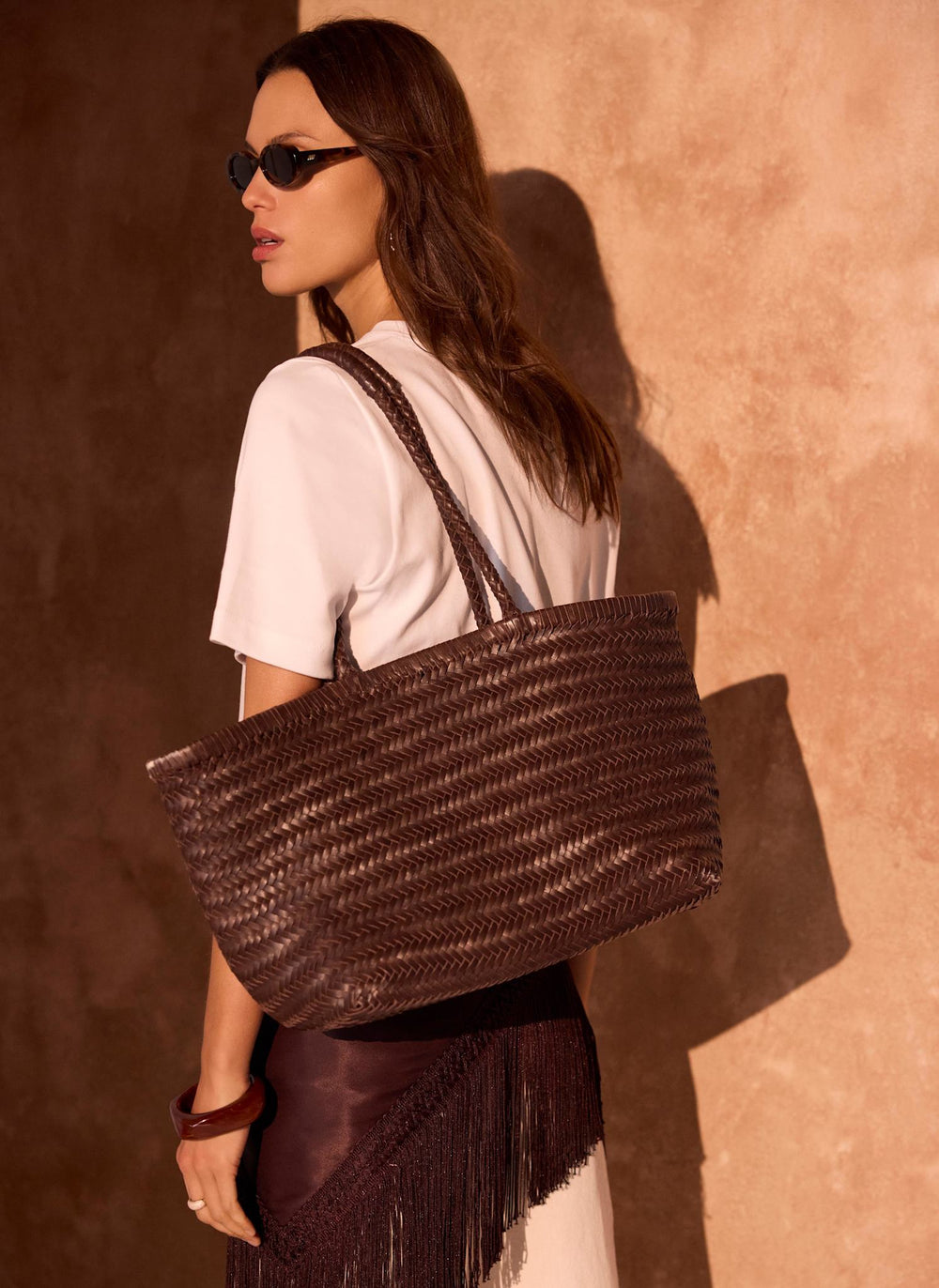 Rae Brown Leather Woven Tote Bag