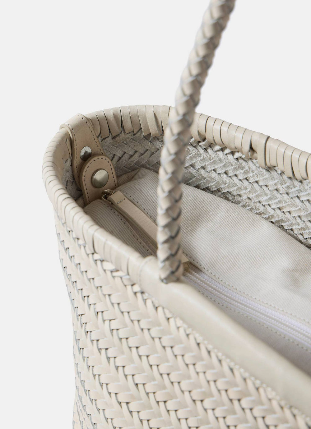Rae Cream Leather Woven Tote Bag