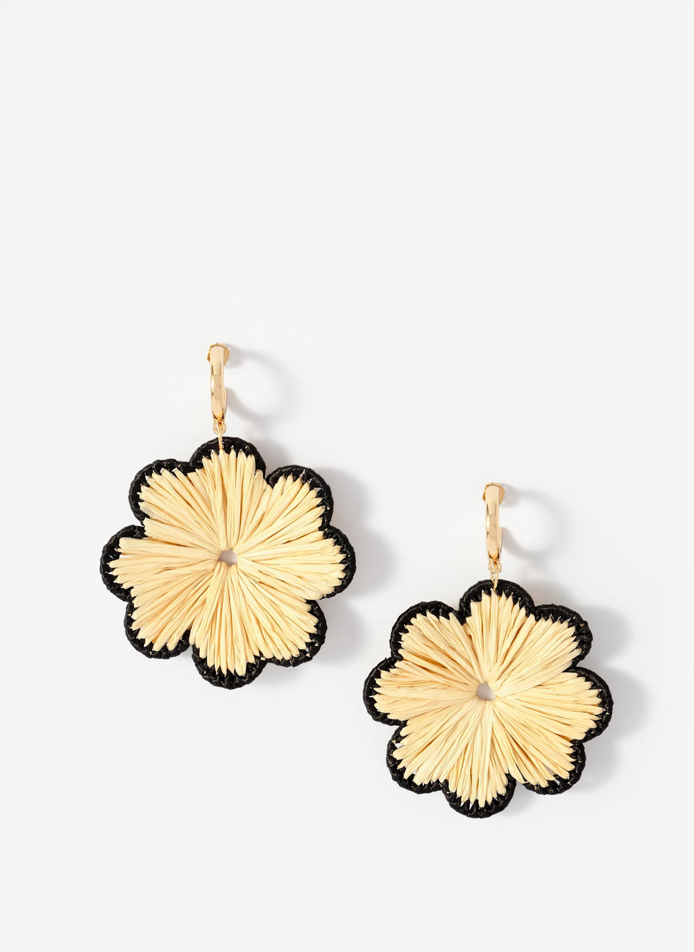 Gold Tone Raffia Flower Drop Earrings