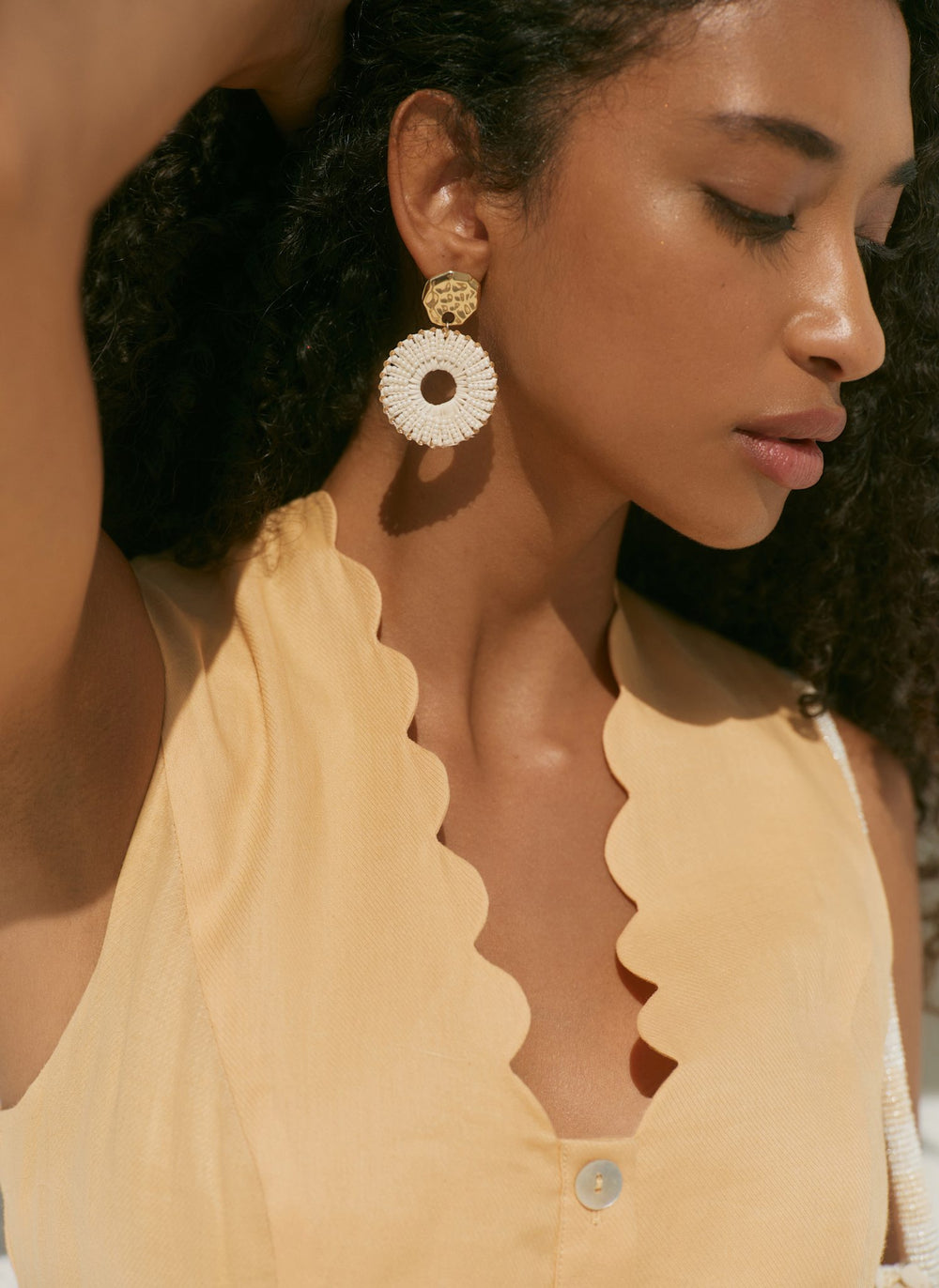 Gold Tone Raffia Statement Hoop Earrings