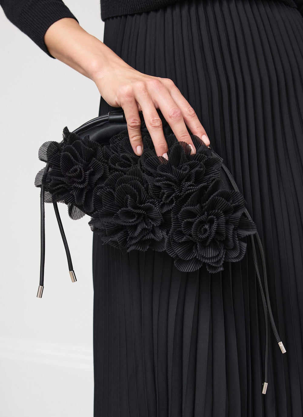 Raya Black Floral Drawstring Bag