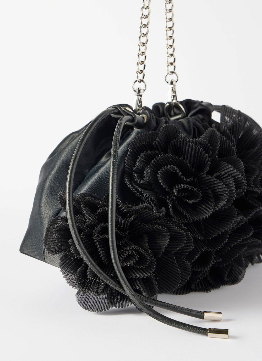 Raya Black Floral Drawstring Bag