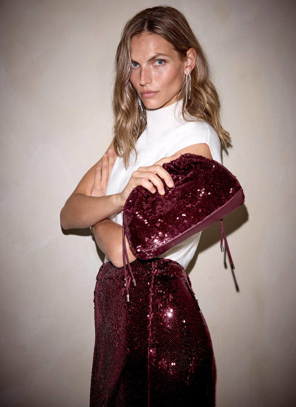 Raya Burgundy Sequin  Drawstring Bag