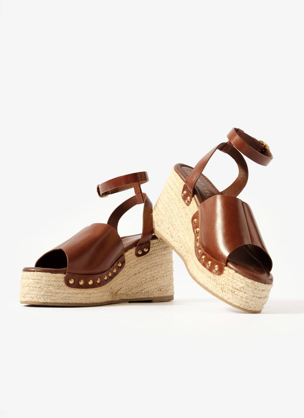 Raya Brown Leather Espadrille Wedges