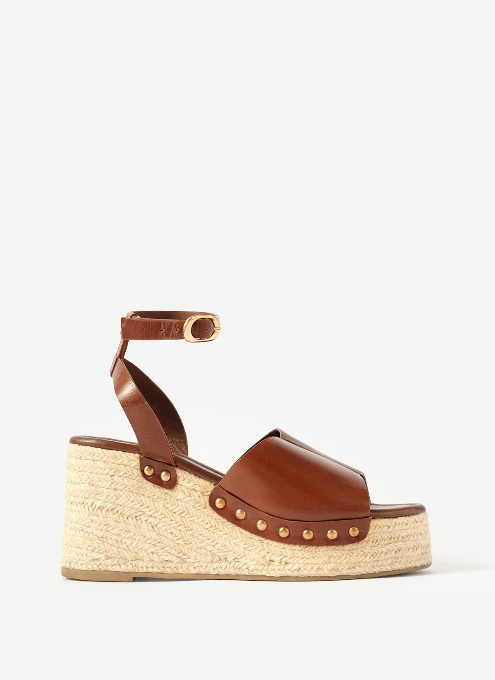 Raya Brown Leather Espadrille Wedges