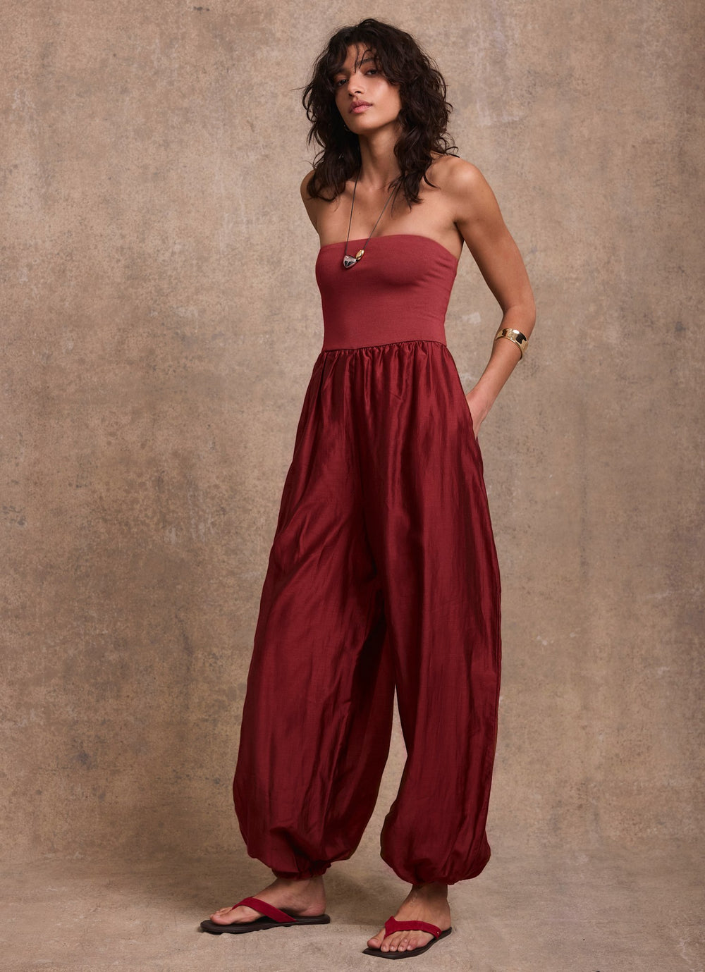 Red Bandeau Balloon Jumpsuit
