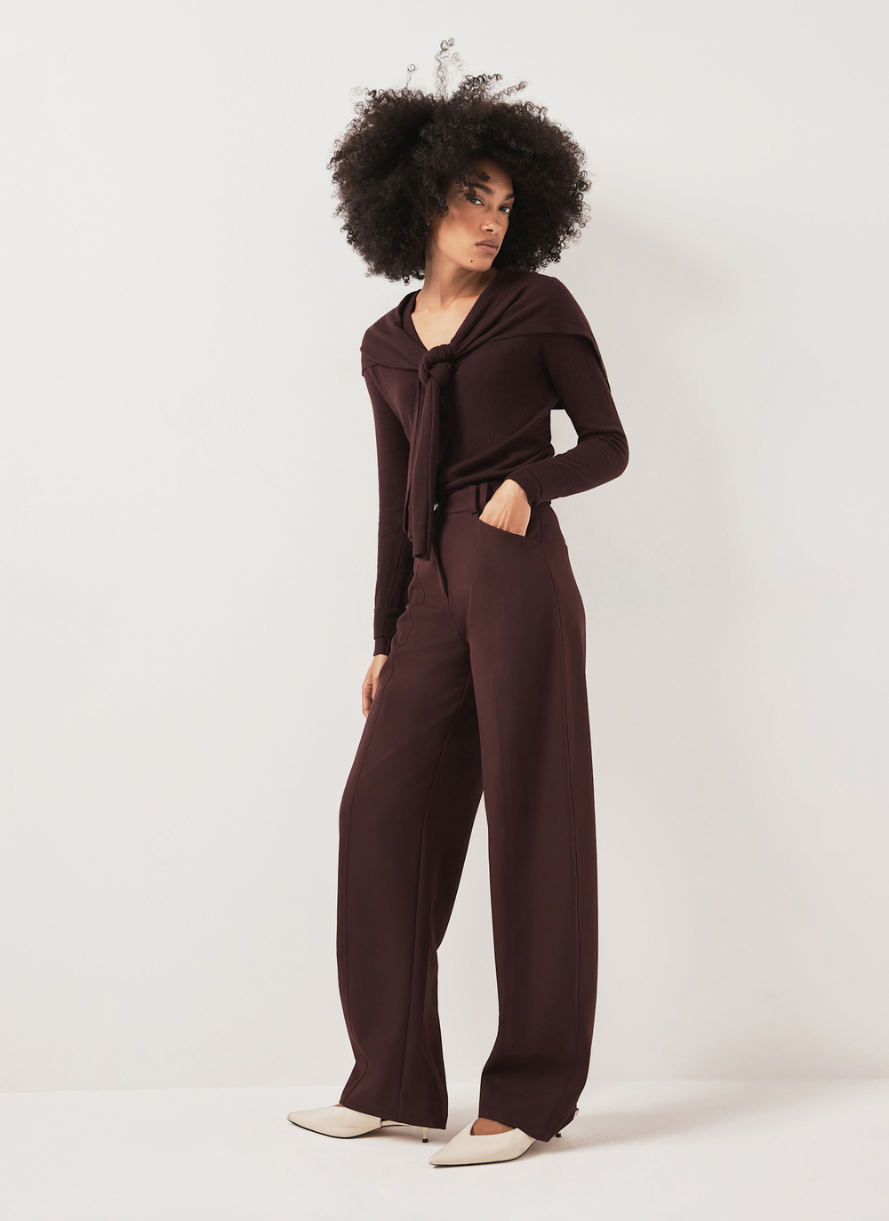 Burgundy Tailored Barrel Leg Trousers