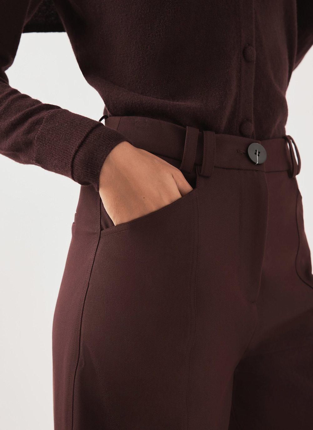 Burgundy Tailored Barrel Leg Trousers
