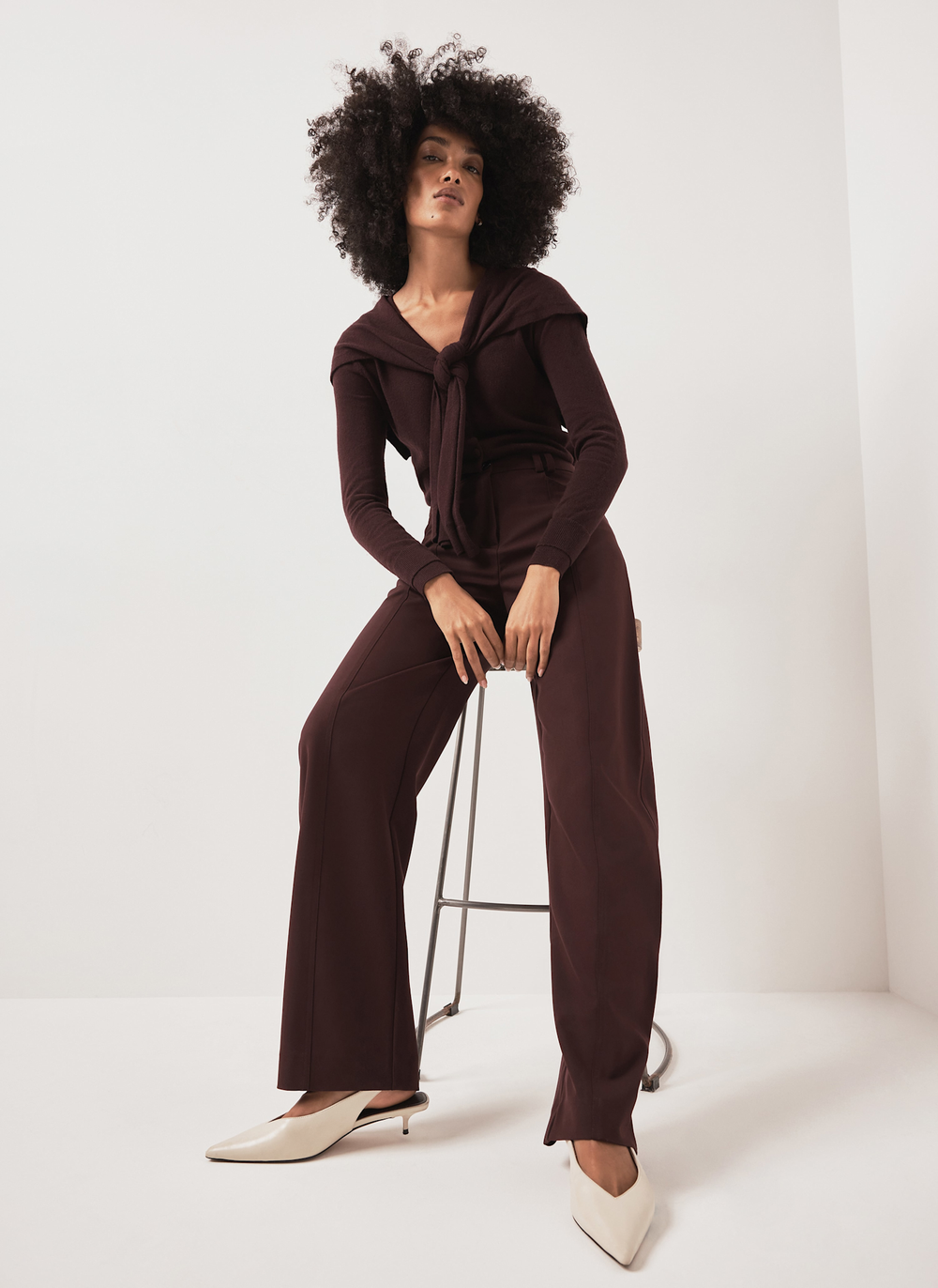 Burgundy Tailored Barrel Leg Trousers