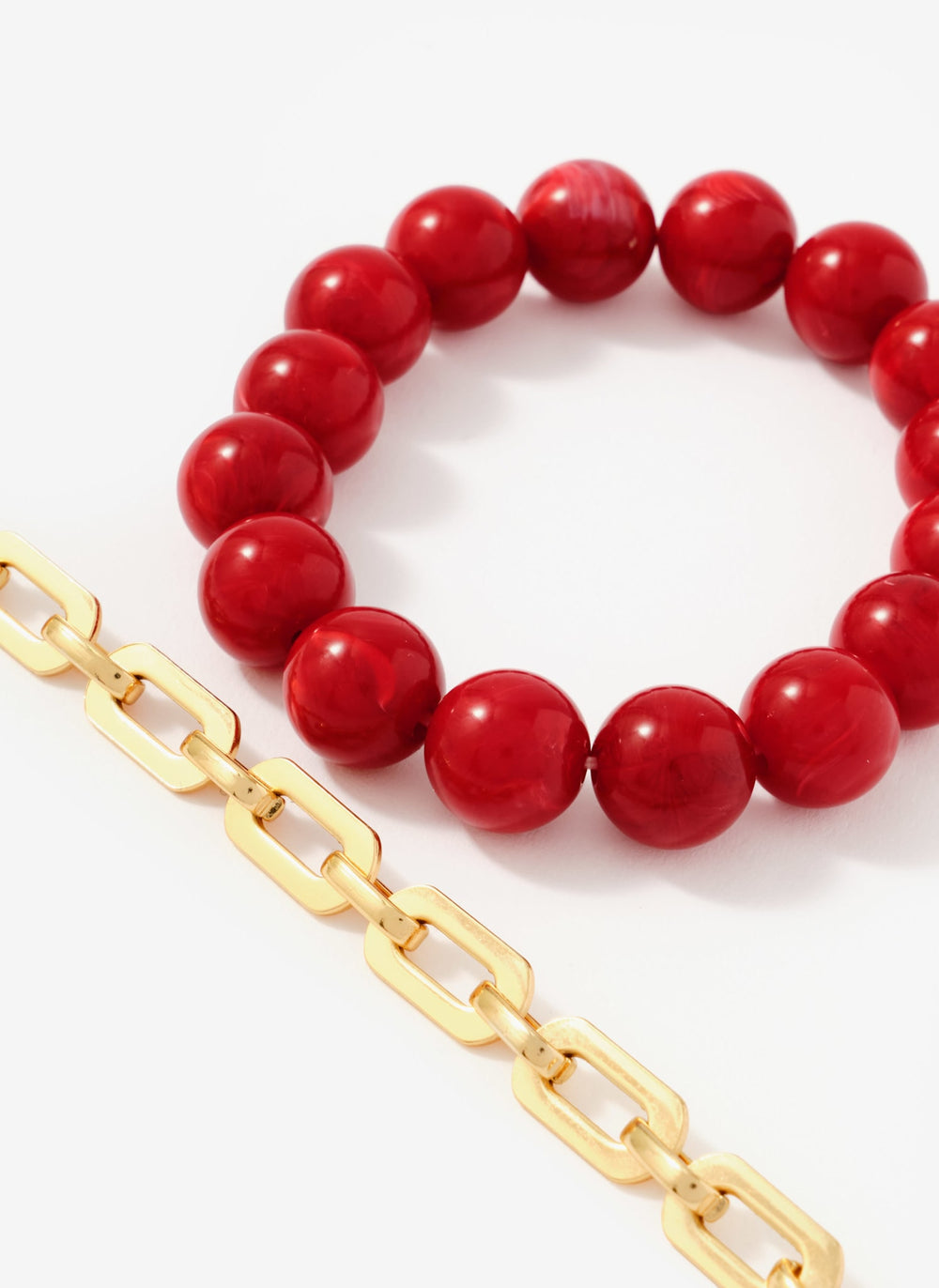 Red Beaded and Chain Layer Bracelet