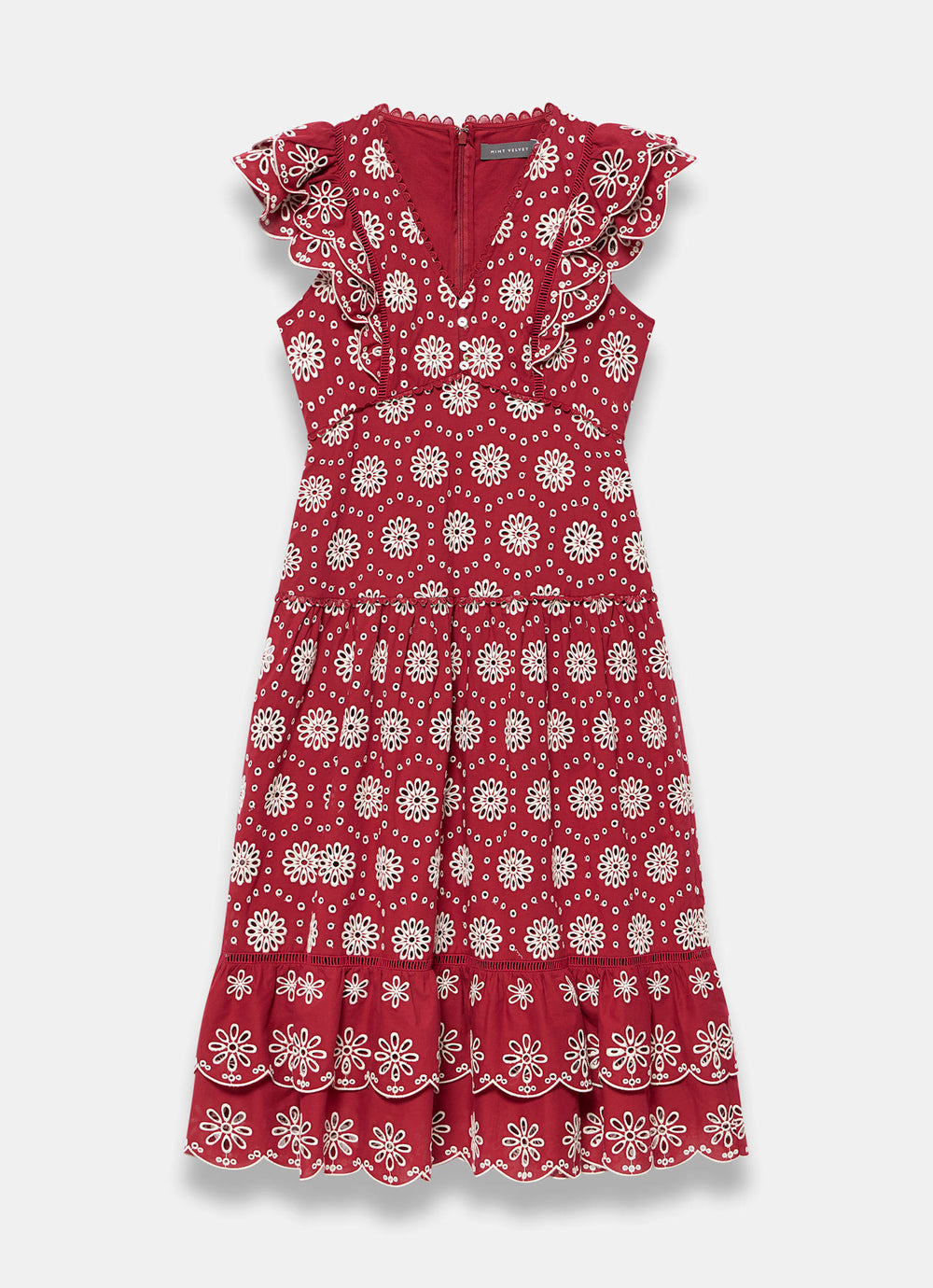 Red Cotton Broderie Midi Dress – Mint Velvet