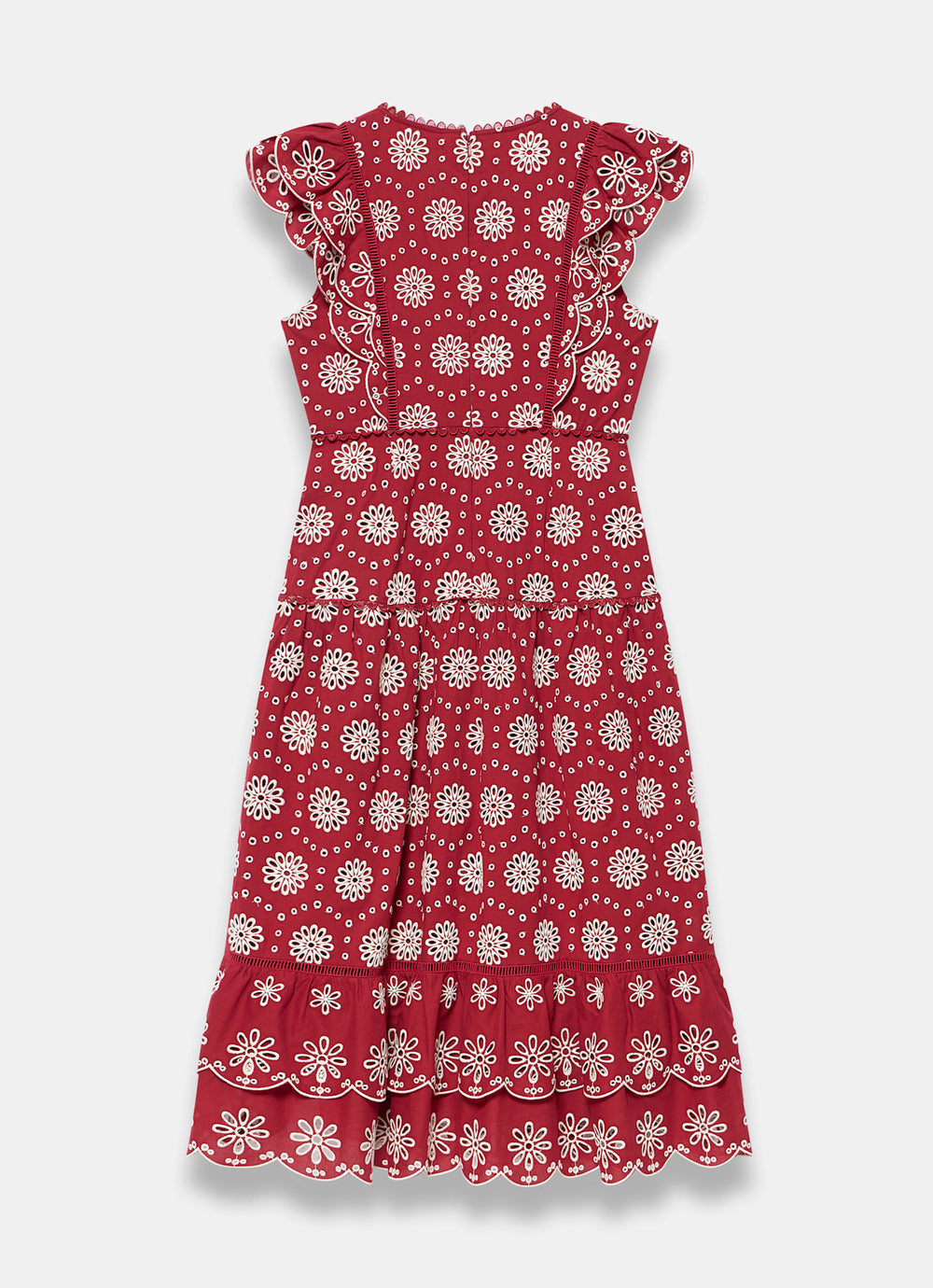 meria broderie midi dress Mint Velvet Red Cotton Broderie Midi Dress | Size 6 | Red | Short Sleeve