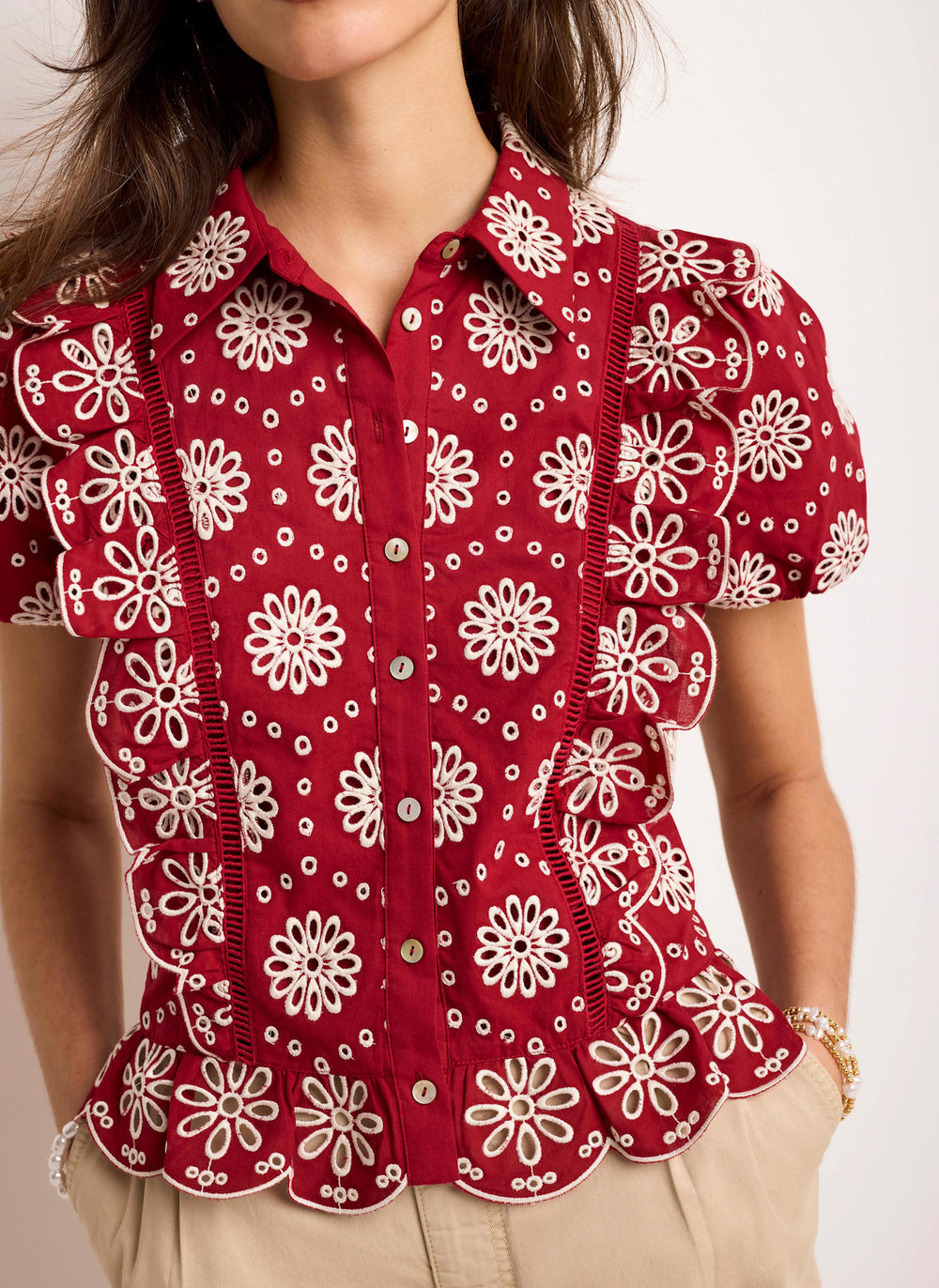 Red Cotton Broderie Shirt