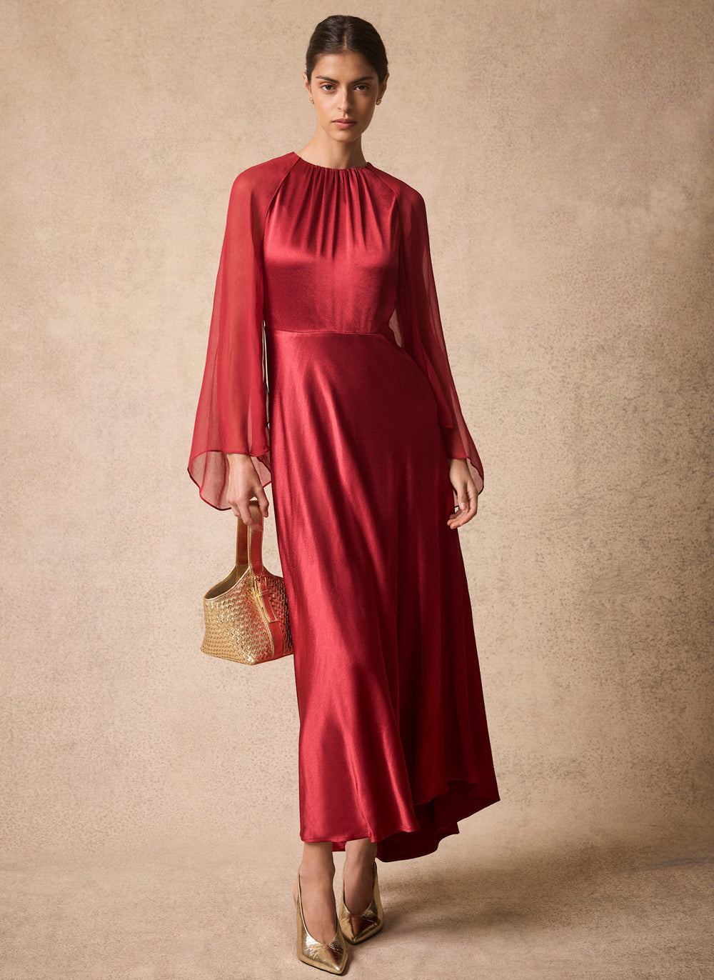 Red Cape Detail Maxi Dress