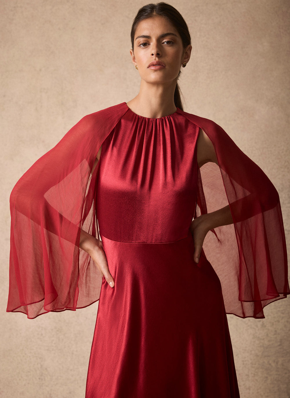 Red Cape Detail Maxi Dress
