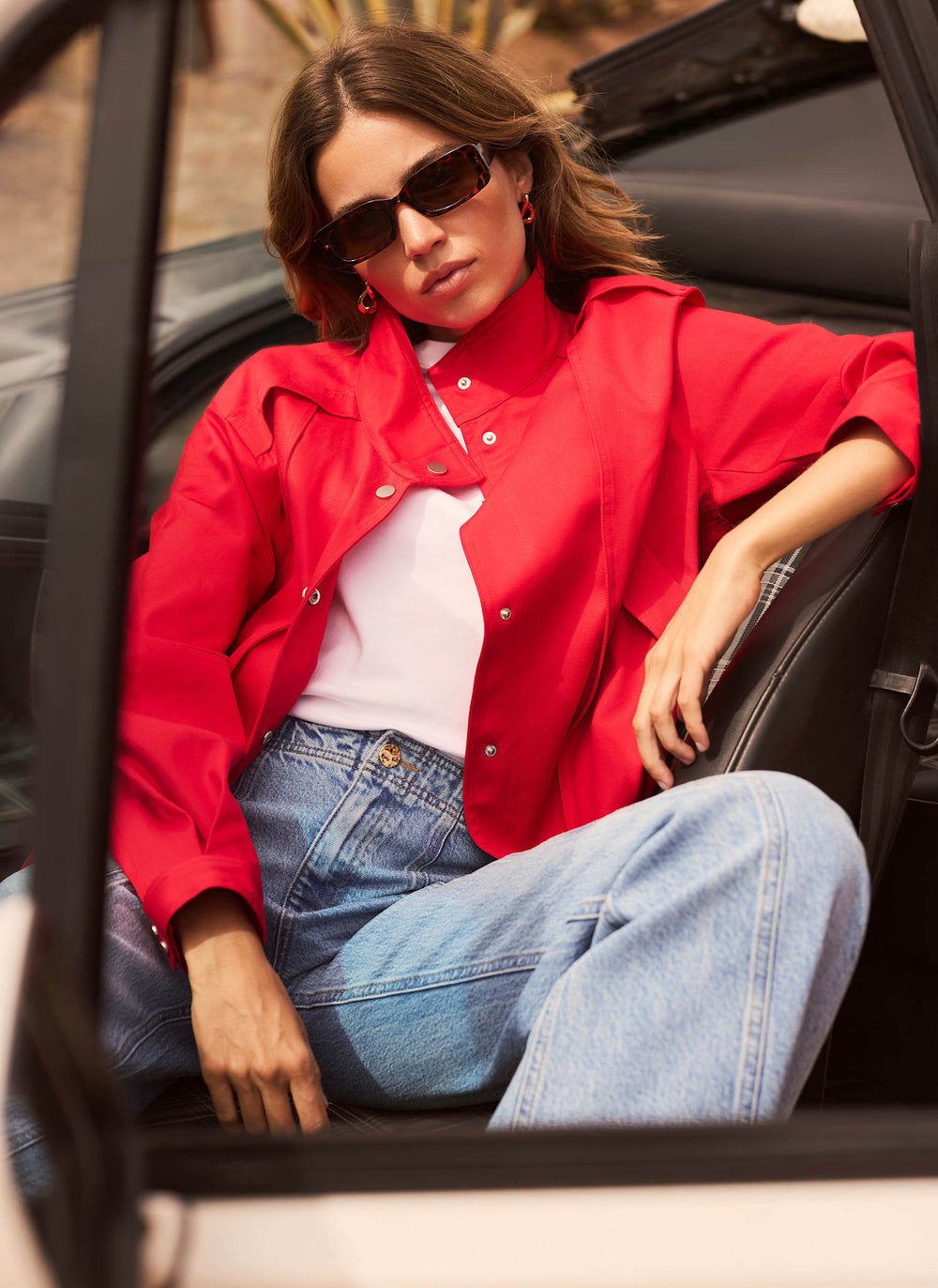 Red Funnel Neck Bomber Jacket