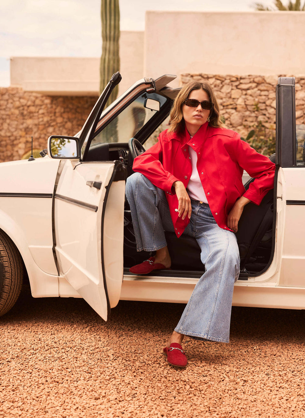 Red Funnel Neck Bomber Jacket