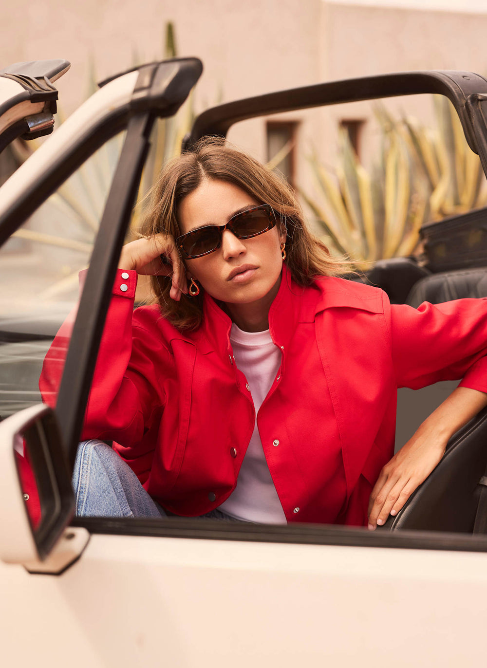 Red Funnel Neck Bomber Jacket