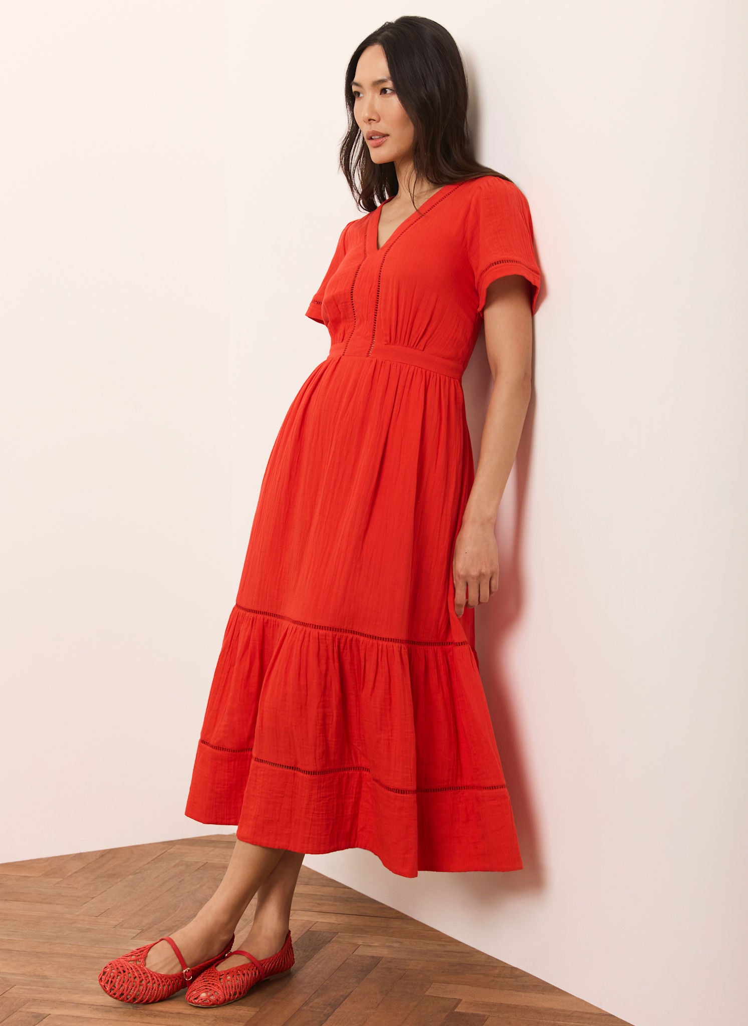 Red Cotton Cheesecloth Midi Dress – Mint Velvet