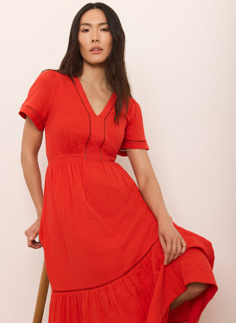 Red Cotton Cheesecloth Midi Dress – Mint Velvet
