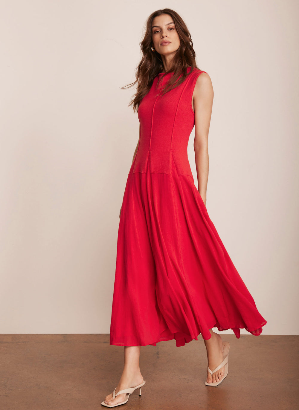 Red Cotton Drop Waist Maxi Dress