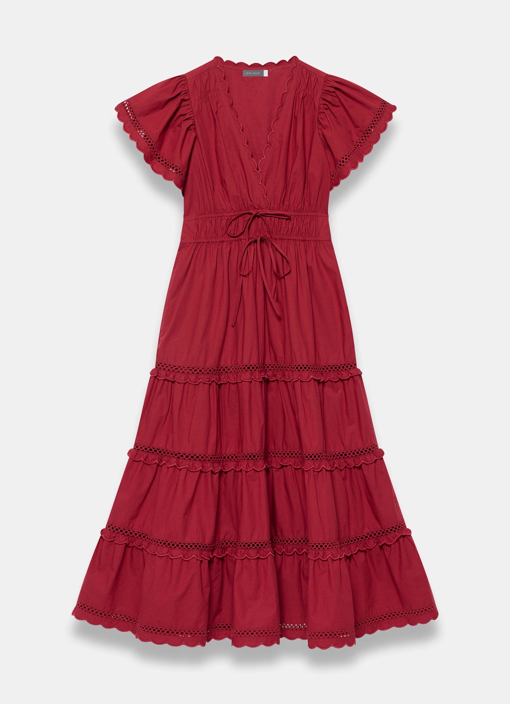 Red Cotton Ruffle Midi Dress – Mint Velvet