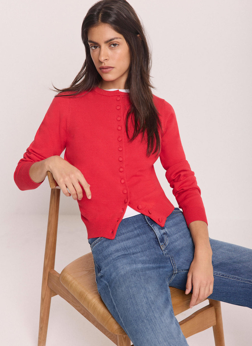 Red Fine Knit Cardigan