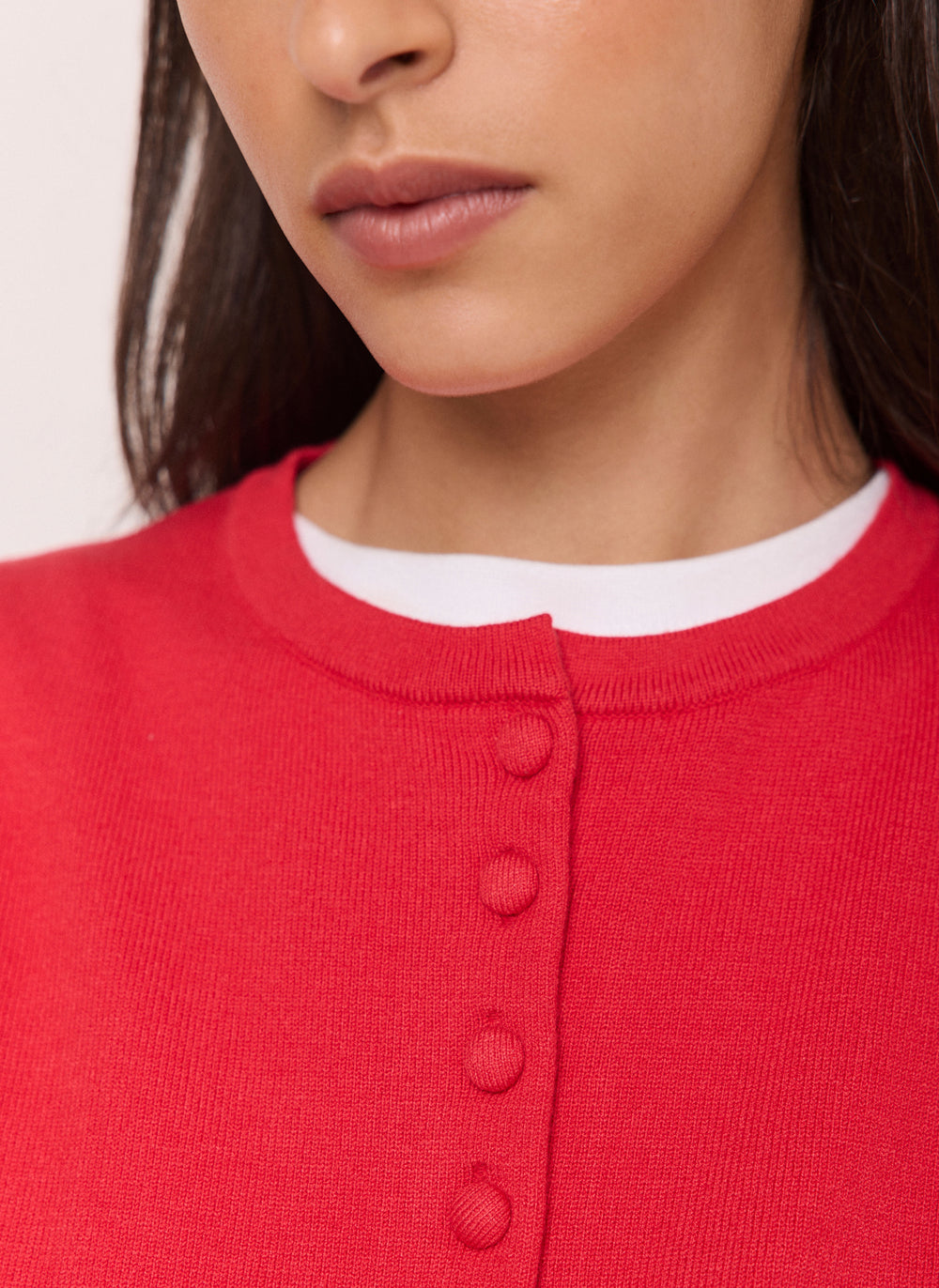 Red Fine Knit Cardigan