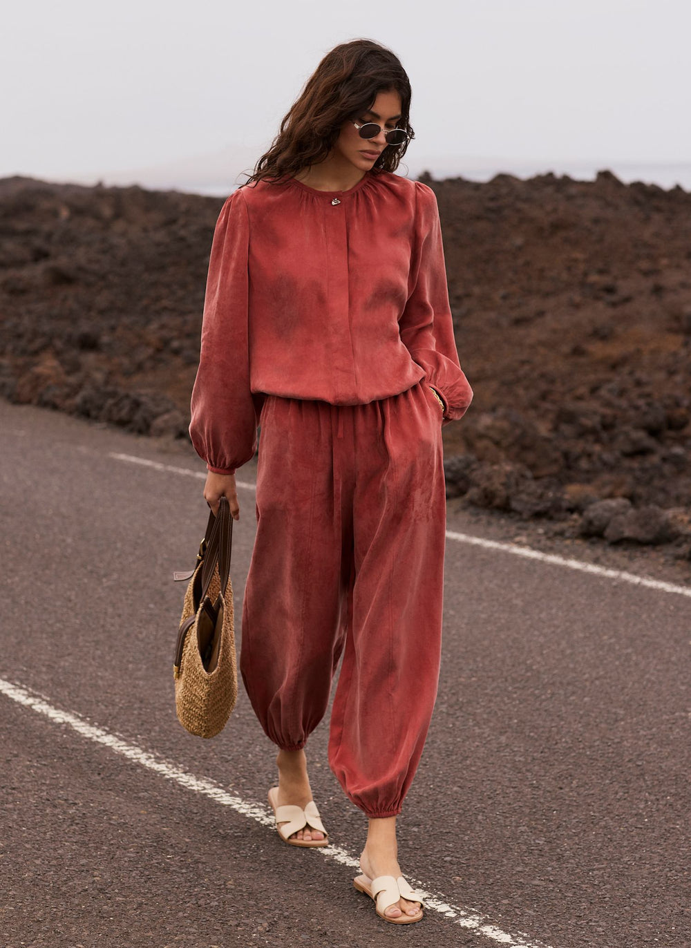 Rust Red Long Sleeve Bomber Blouse