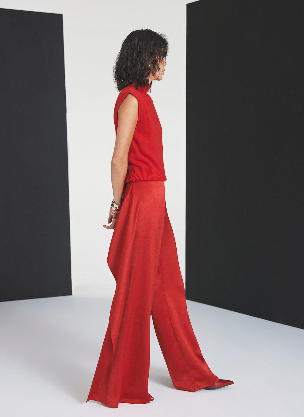 Red Drape Detail Trousers