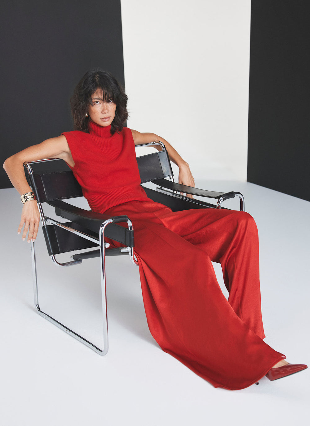 Red Drape Detail Trousers