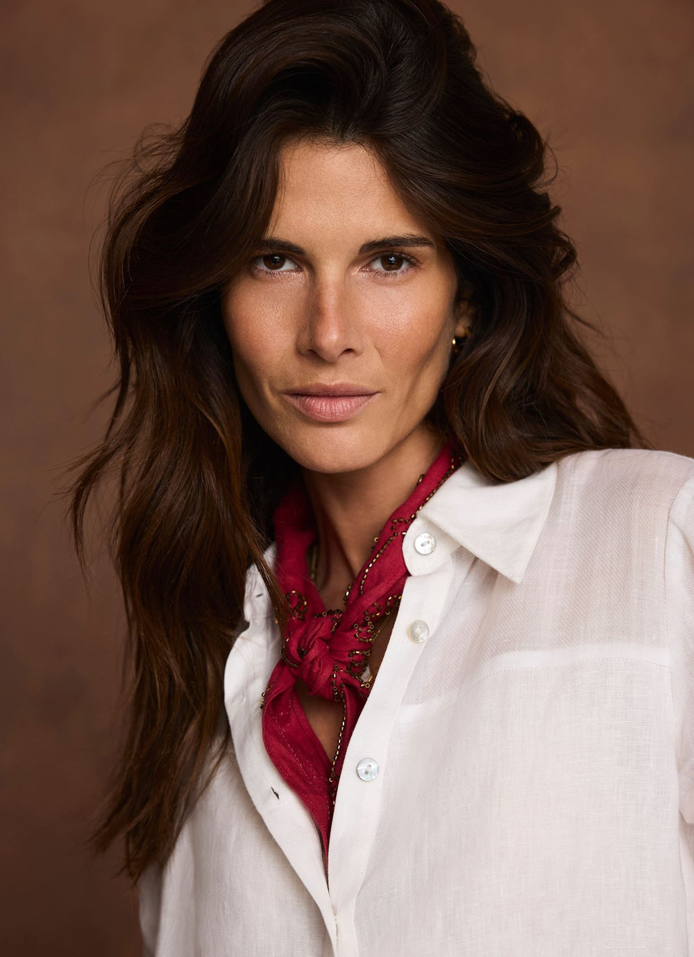 Red Linen Embellished Neck Scarf