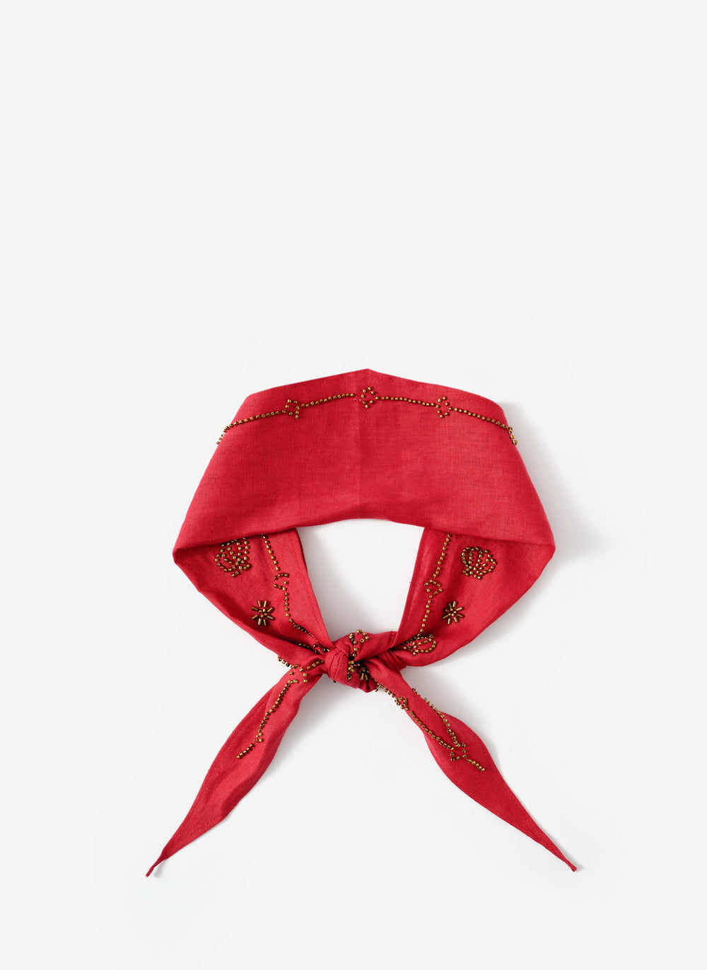 Red Linen Embellished Neck Scarf