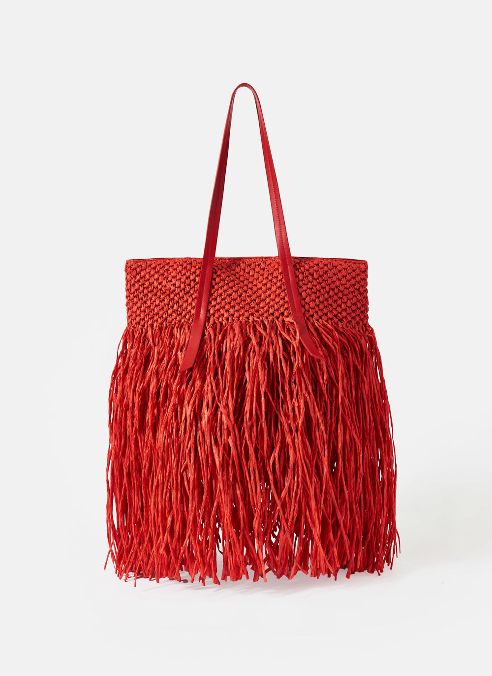 Red Fringe Straw Bag