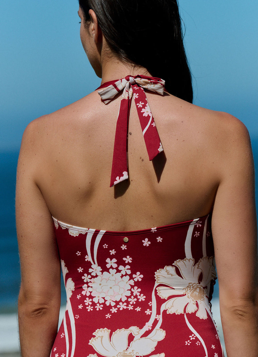 Red Floral Print Halter Swimsuit