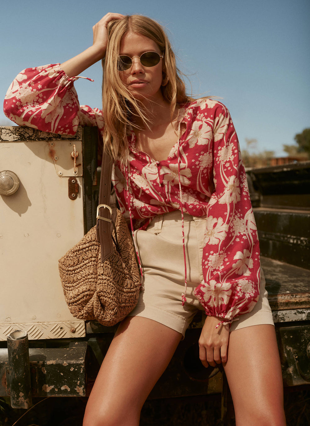Red Floral Print Blouse
