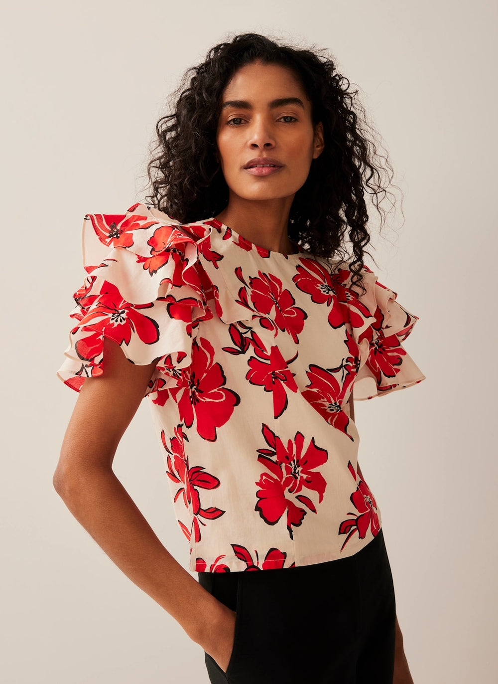 Red Floral Print Top
