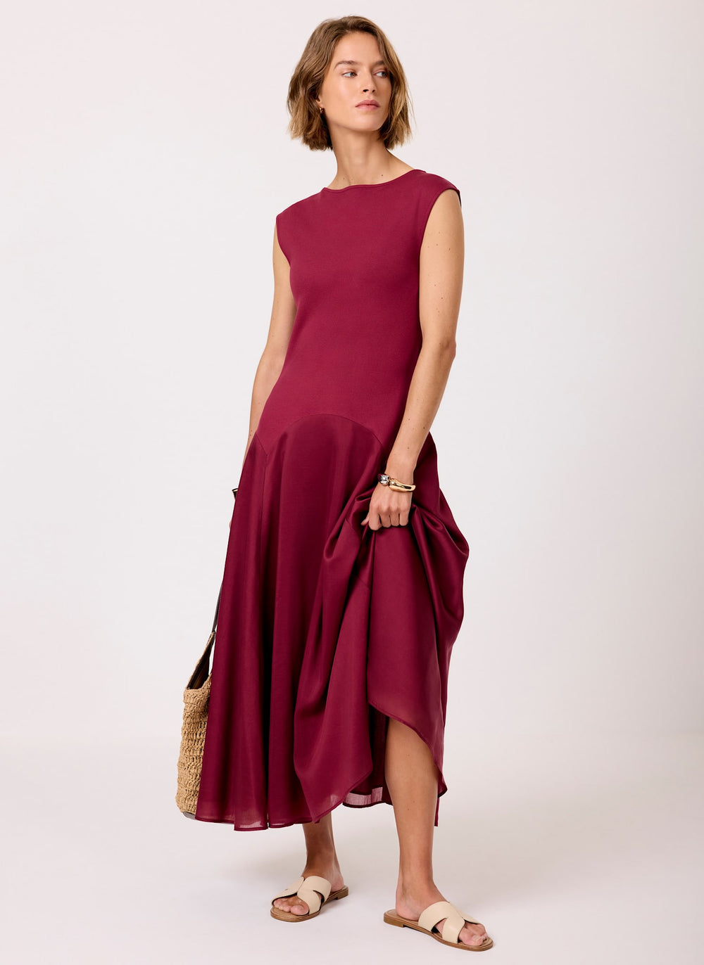 Red Sleeveless Midi Dress