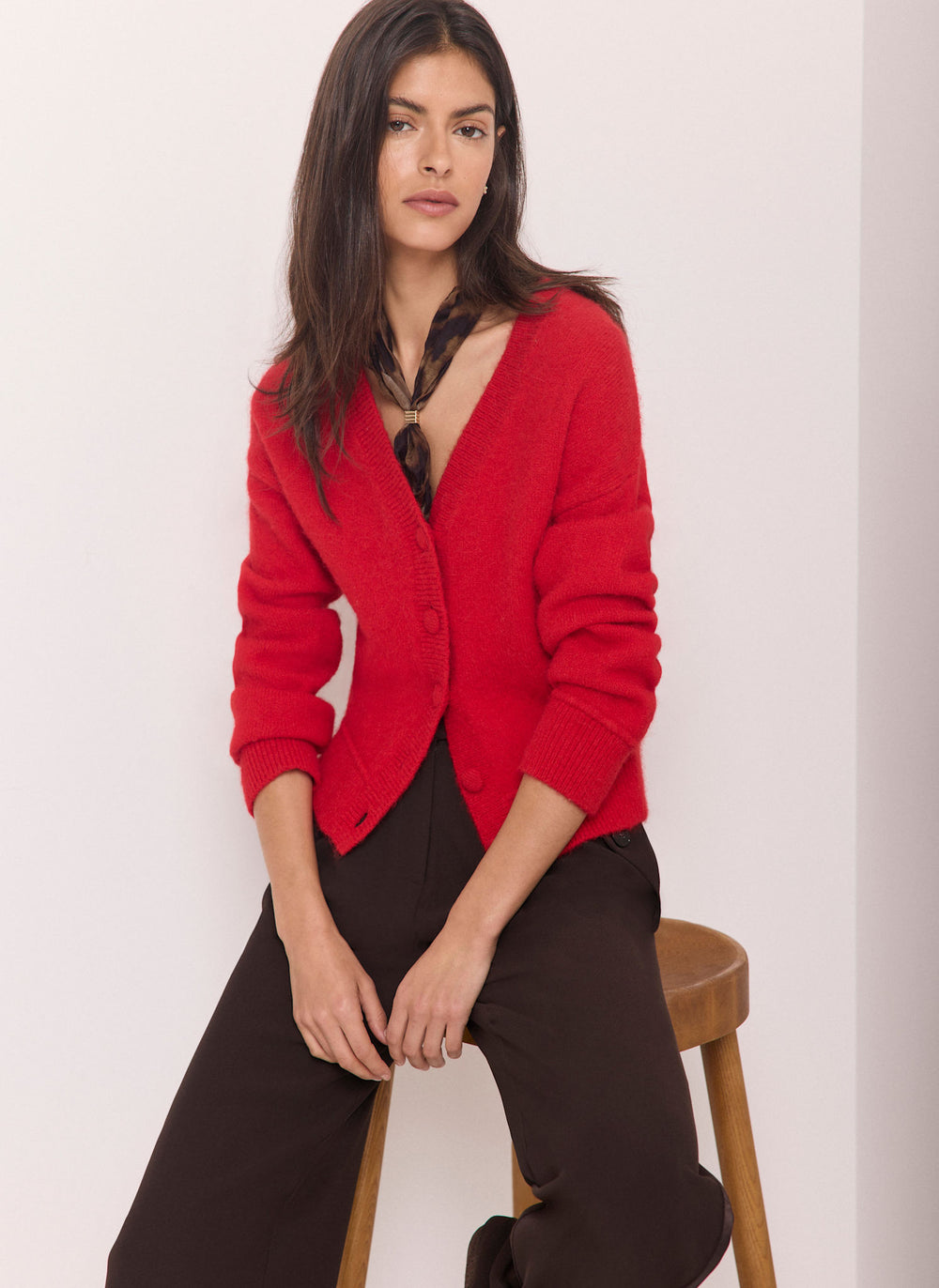 Red Textured Cardigan