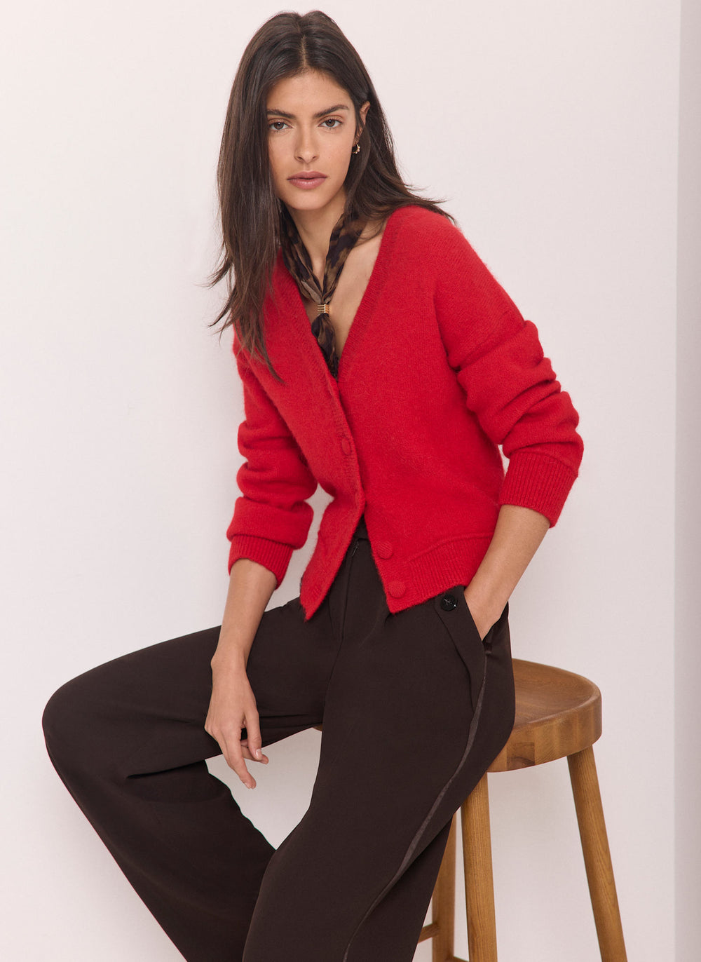 Red Textured Cardigan