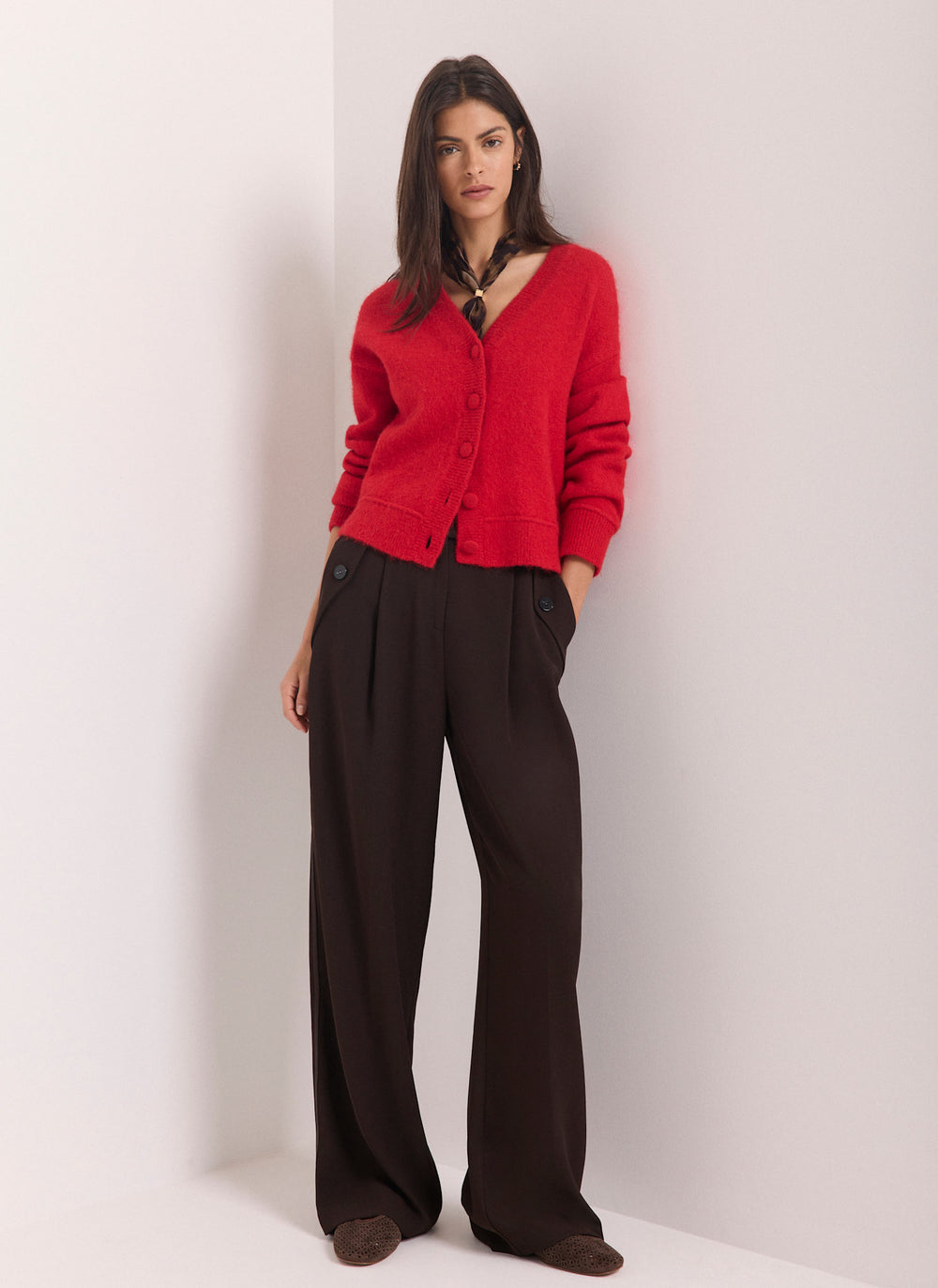 Red Textured Cardigan