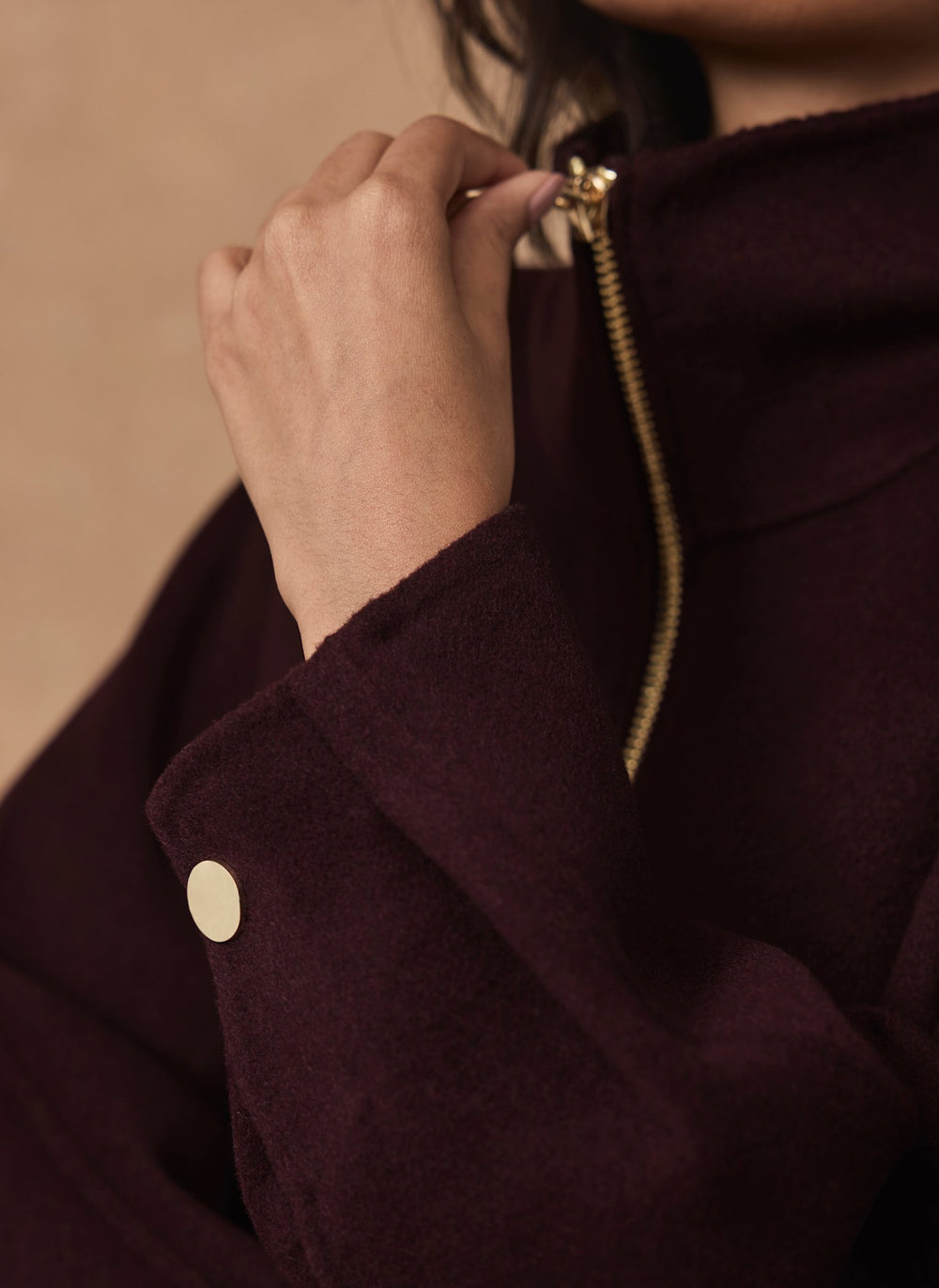 Burgundy Wool Blend Hand Finished Bomber Jacket