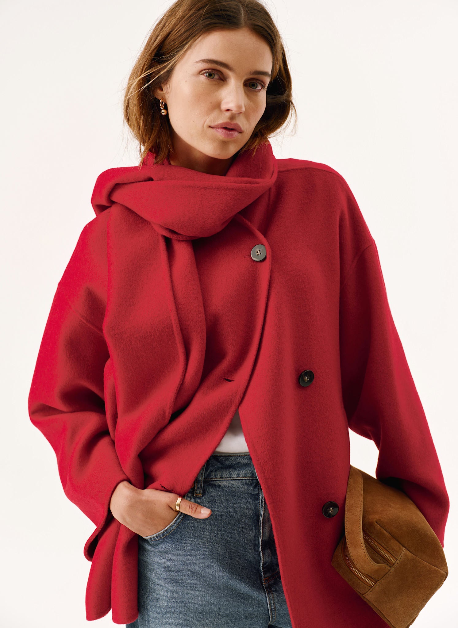 Red Wool Blend Hand Finished Scarf Coat – Mint Velvet