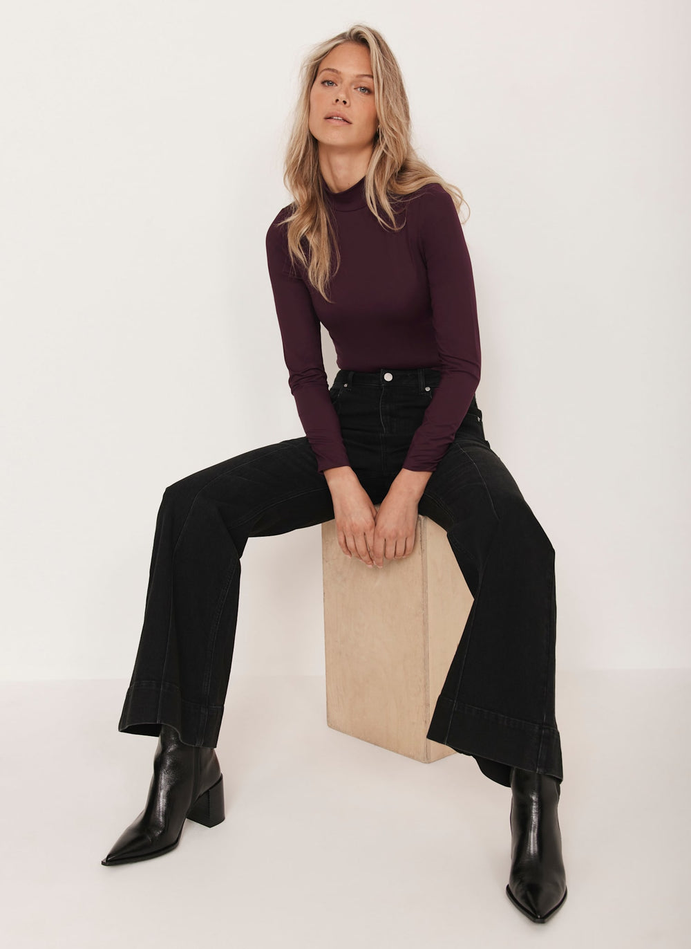 Burgundy High Neck Basic Top