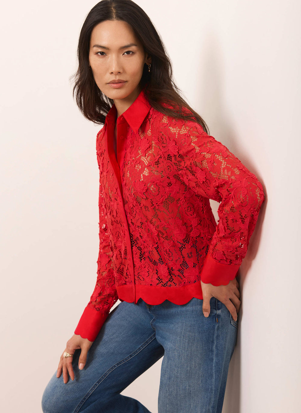 Red Lace Cropped Shirt