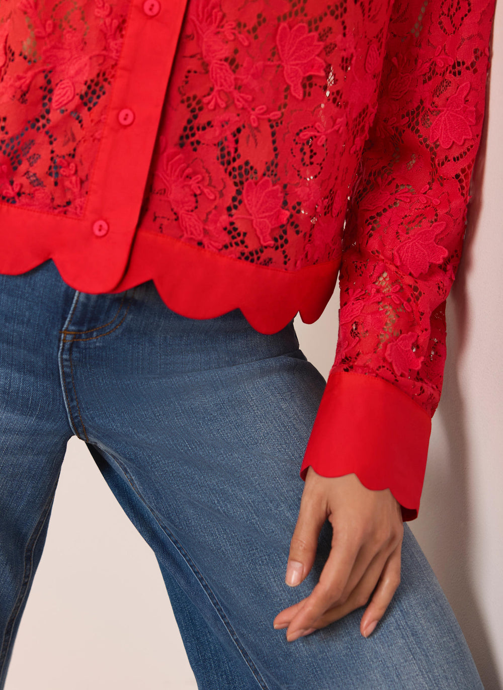 Red Lace Cropped Shirt
