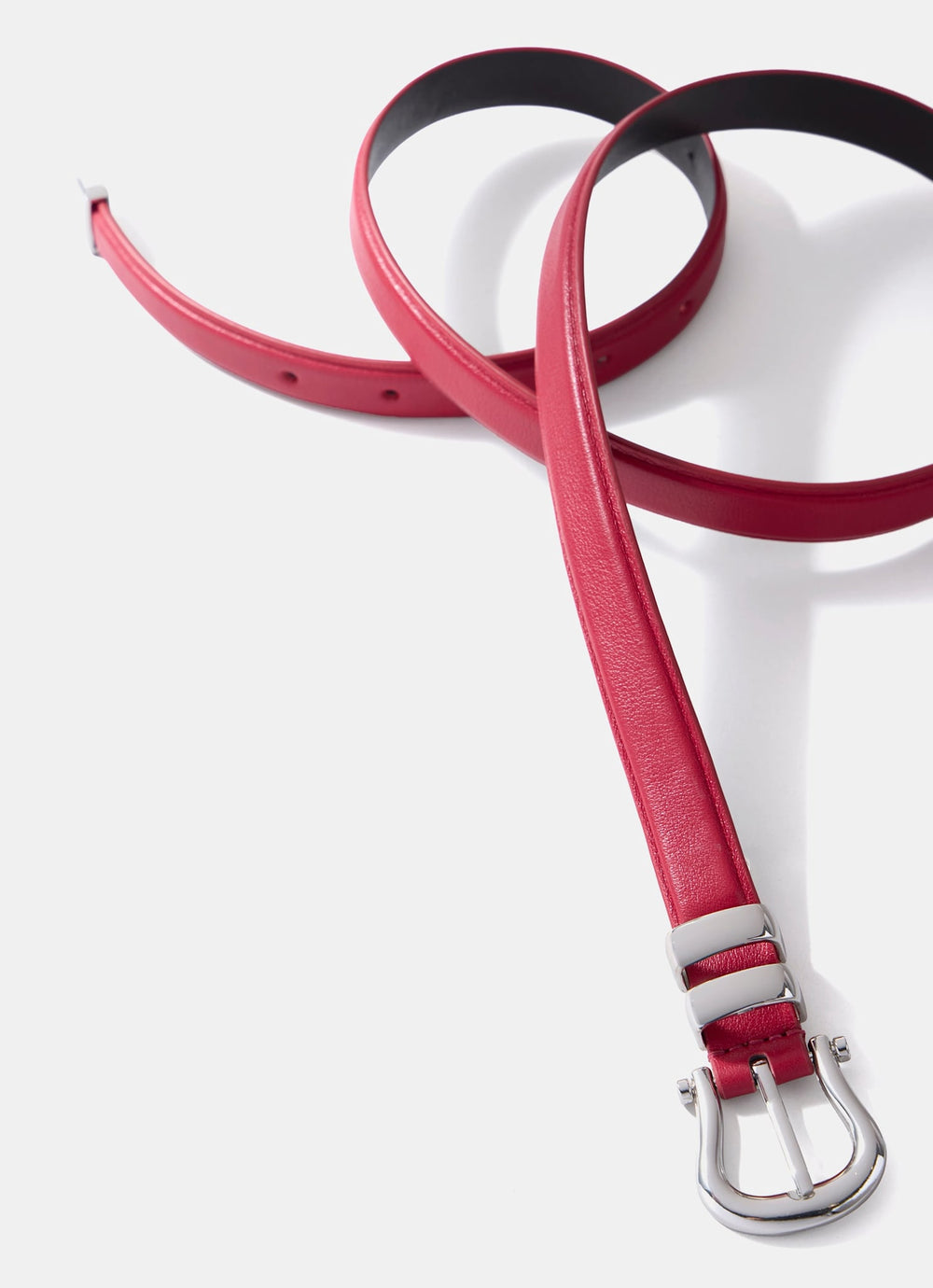 Red Leather Slim Belt